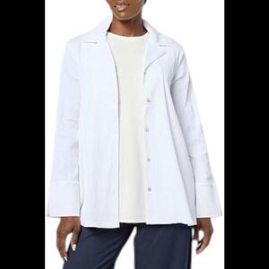 WynneCollection Women's Textured Crinkle Button-Down Shirt White - Petite